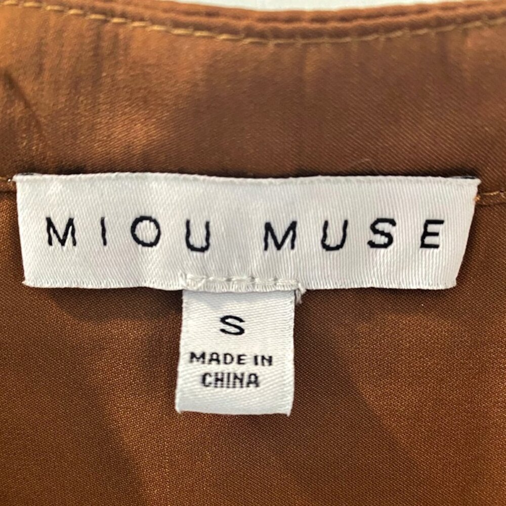 Miou Muse Womens Blouse Copper Brown Short Cap Sleeve V-Neck S - Picture 2 of 8